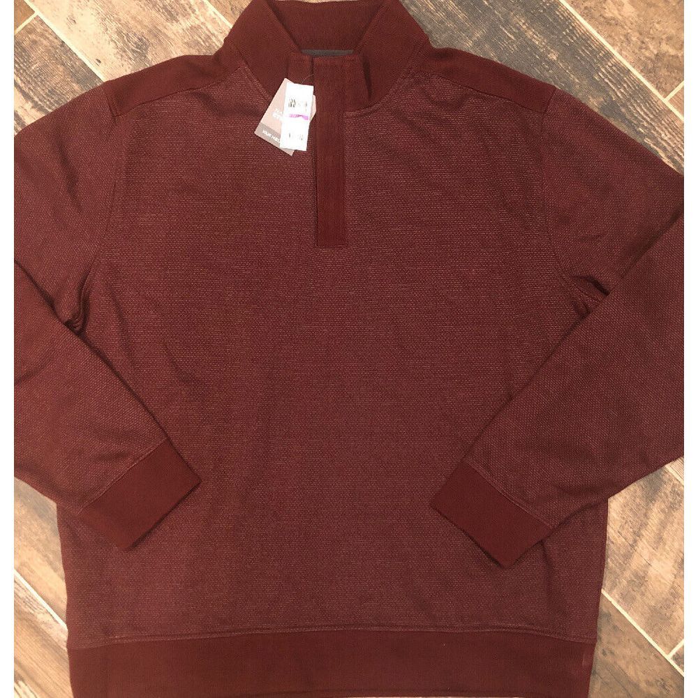New Van Heusen Long Sleeve Melange Snap Mock Mens Fleece Sweater Jacket Burgundy